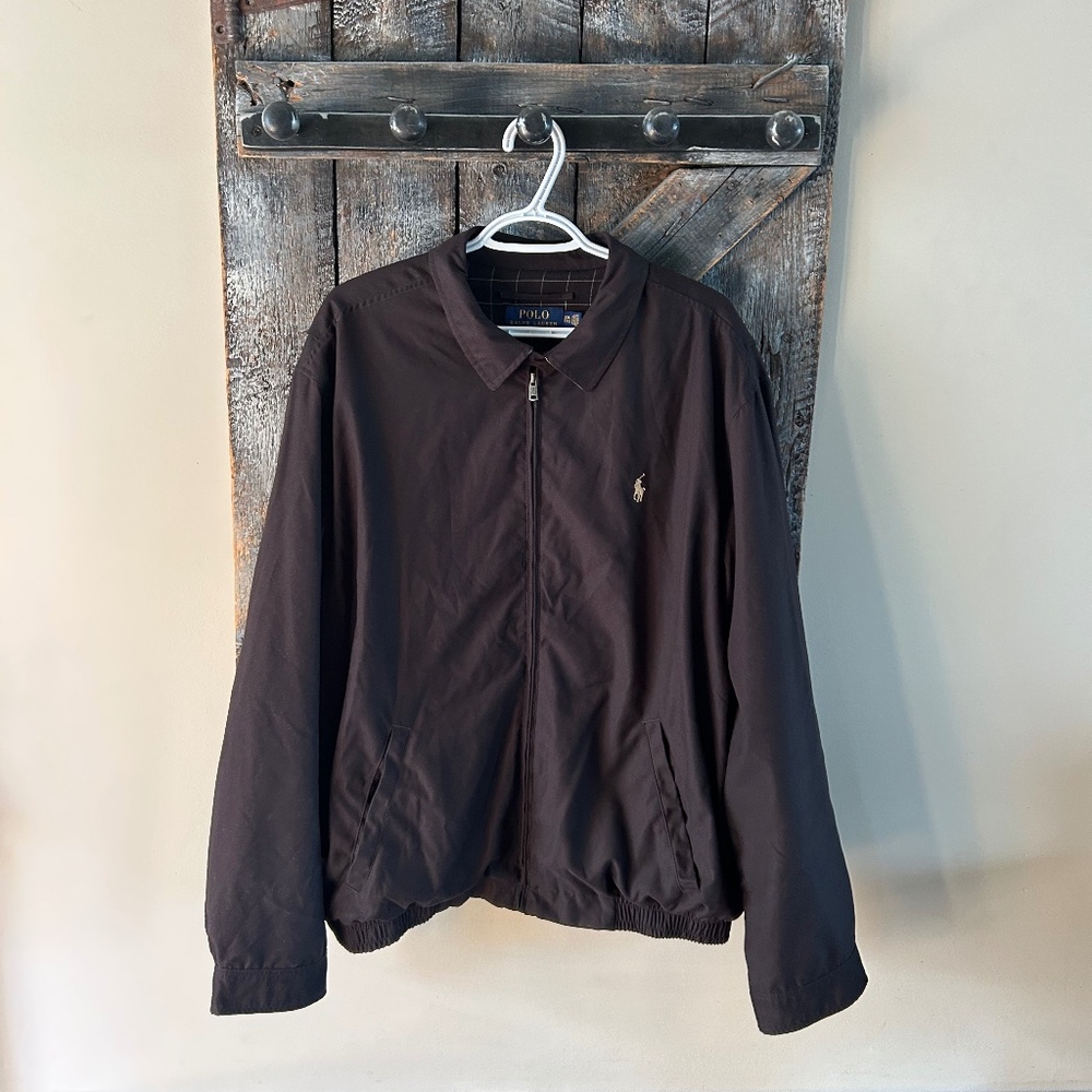 Men's Vintage Polo Full Zipper Jacket w/Taupe Accents Black